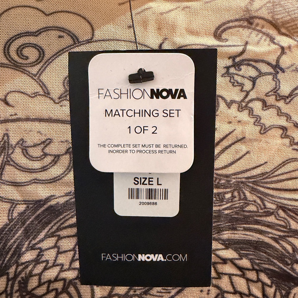 Fashion Nova Black and Cream Patterned Set